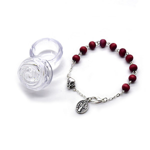 Vintage Silver Dark <b>Red</b> Wooden Bead <b>Bracelet</b> Rose Box Gift Fashion Beaded <b>Bracelet</b> - Product Image 2