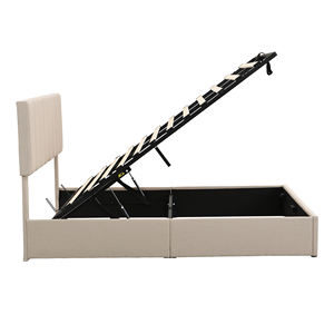 Willson 현대 베이지 패브릭 덮개를 씌운 유압 저장 침대 수직 채널 터프트 헤드 보드 퀸 아파트 친화적 - Product Image 5