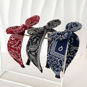 عصابات رأس بوهيمية بنقشة بيزلي مع عقدة، عصابات رأس عريضة بعقدة علوية، عصابات شعر بتصميم أذني أرنب، إكسسوارات شعر للنساء - Product Image 6