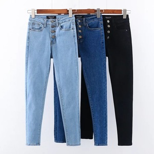 Logo personnalisé Jean brésilien en denim pour femmes, taille haute skinny à boutons - Product Image 2