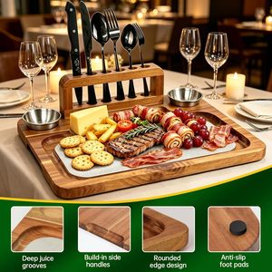 Tabla de Quesos Magnética de Madera con Bandeja de Servir de Acero Inoxidable Resistente a los Arañazos para Barbacoa, Regalo de Inauguración de Casa - Product Image 5