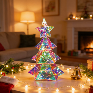 ต้นคริสต์มาสโฮโลแกรม LED ส่องแสงระยิบระยับ ทำมือ เป็นมิตรกับสิ่งแวดล้อม ทันสมัย ขนาด 33 ซม. สำหรับตกแต่งภายในบ้านในช่วงคริสต์มาส ใช้พอร์ต USB - Product Image 1