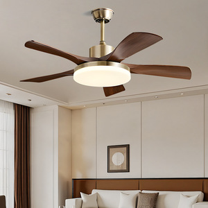 Ventilateur de plafond de style chinois moderne avec pales droites en fer, télécommande et variateur d'intensité pour salon, salle à manger, balcon - Product Image 1