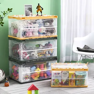 Large Clear Portable Foldable Clothes Toy Storage Box Collapsible Storage Container Folding Plastic Storage Bin With Lid