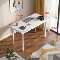 Bureau d'ordinateur simple et moderne en métal blanc, 100x60x75cm, surface en bois, table d'écriture YODA pour la maison, le bureau, la chambre à coucher, l'étude