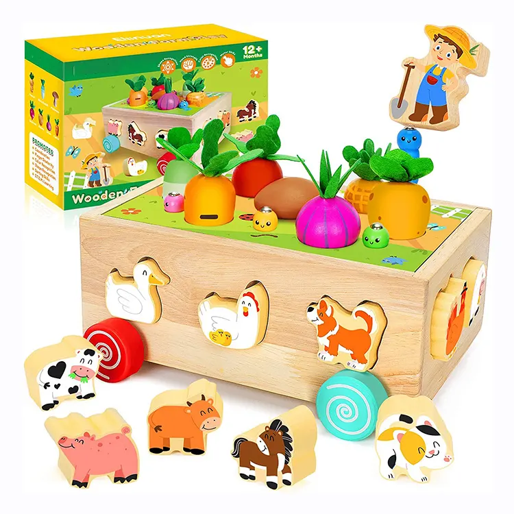 factory customized natural wooden montessori toy kids farm animal matching puzzle dog pig cat toys educational learning game