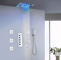 Système de douche thermostatique chromé en laiton avec pommeau de douche cascade LED 14x20 pouces, barre de douche coulissante pour spa et salle de bain