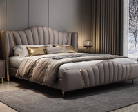 Lit de Luxe Moderne en Cuir Capitonnée avec Rangement, Tailles Queen et King, Cadre en Bois de Pin, Design Écologique et Durable