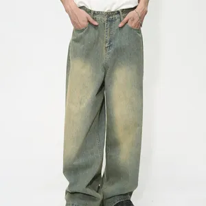 Casual Man's Denim Pants Straight Cotton Washed Men's Jeans Baggy Soft Fashion Custom Design Vintage Plaid Professional Service