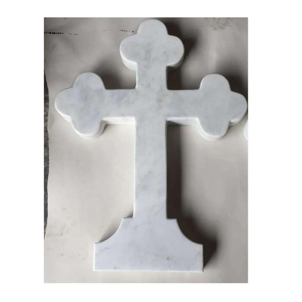 Lápida de Cruz de mármol blanco, lápida de mármol blanco con forma de corazón