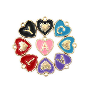 Abalorios de joyería con letras inglesas en forma de corazón, aleación de zinc, accesorios para hacer collares DIY, 26 letras, colgantes para manualidades. - Product Image 1