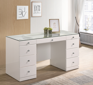 Modern Durable <b>Makeup</b> Vanity <b>Table</b> with Glass Top 9 Drawers White Wooden Bedroom Furniture for Living Room & Hotel Use - Product Image 3