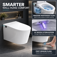 WC intelligent mural avec couvercle automatique, réservoir encastré, bidet, siège chauffant, sécheur à air chaud et télécommande