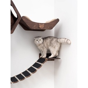 Wooden Wall Cat <b>Bed</b> Oval Natural Wood Color With Cushion For Cats Pet Furniture - Product Image 2