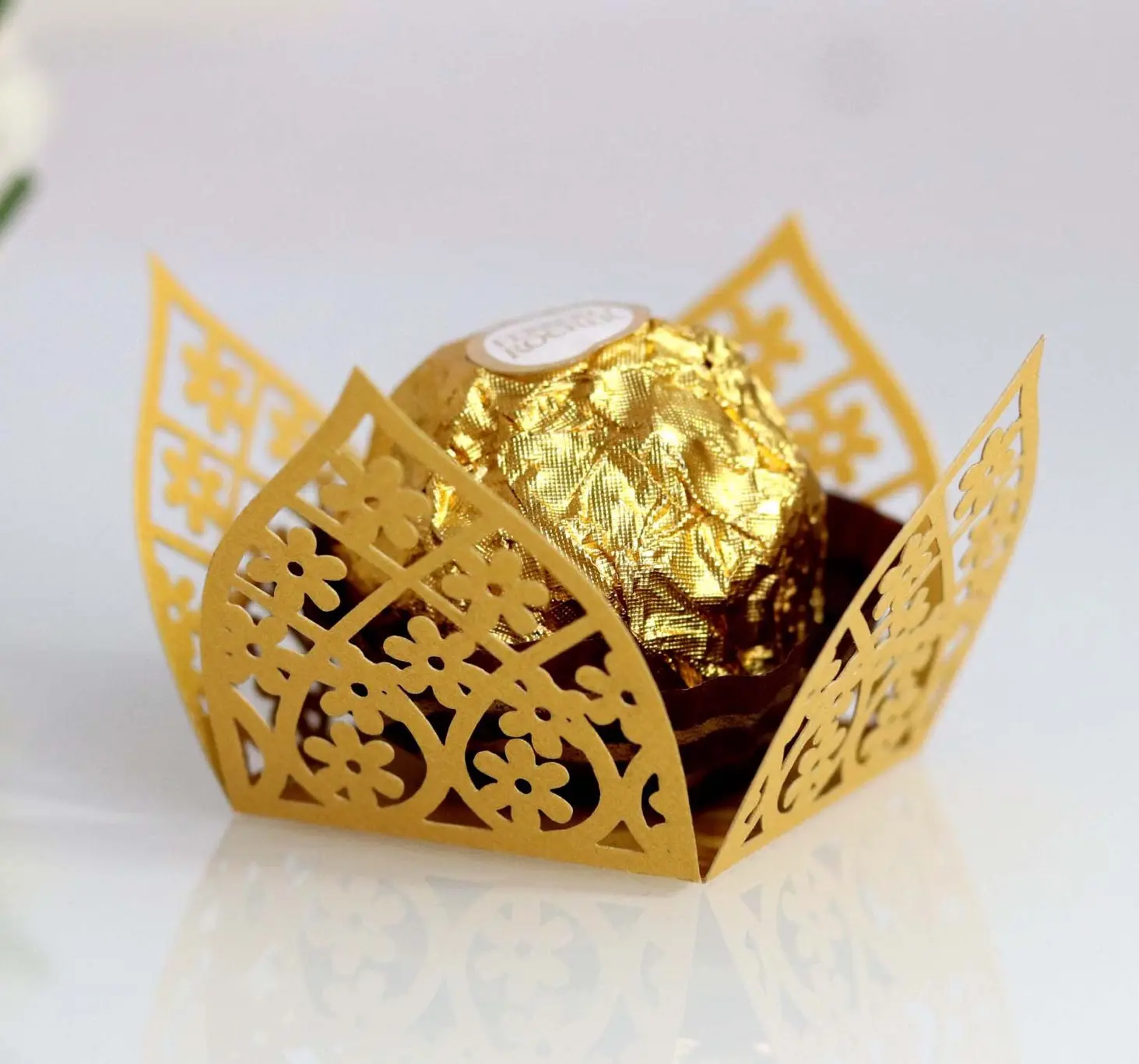 Emballage mexicain de chocolat en or découpé au Laser, boîte de chocolat en or, décorations de gâteaux