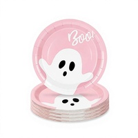 XUECE 48 Assiettes en papier jetables fantômes roses pour Halloween, 7 et 9 pouces, décoratives pour fêtes