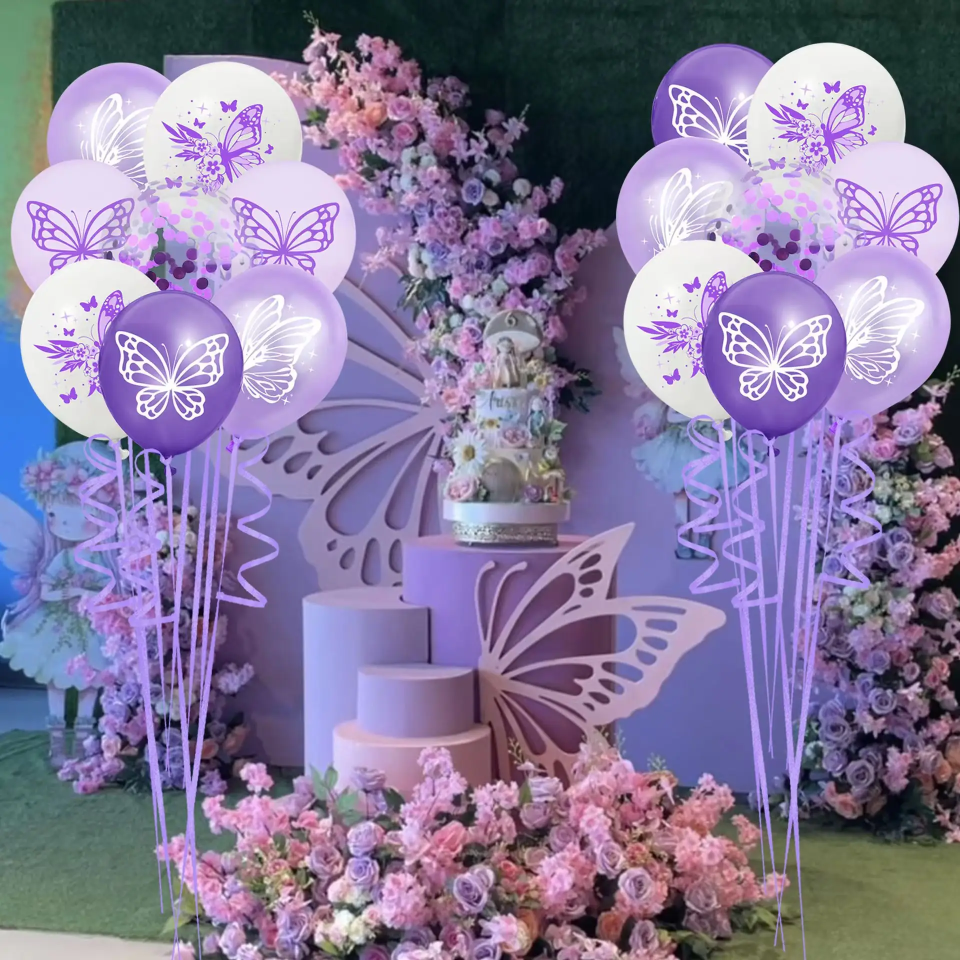 Décoration de fête sur le thème papillon Ballons en latex imprimés papillon Baby Shower Garçons Filles Ballons roses violets