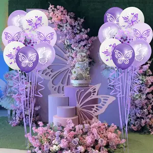 Decoración de fiesta temática de mariposas Globos de látex con estampado de mariposas Baby Shower Niños Niñas Globos rosas morados