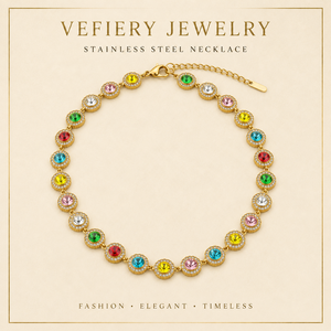 Collier pendentif rond tendance en acier inoxydable plaqué or, bijoux de fête pour femmes - Product Image 1