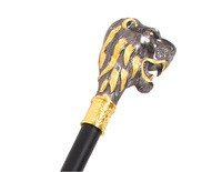 Canne de marche vintage en métal noir et or avec poignée en forme de lion britannique, antidérapante, pour droitier