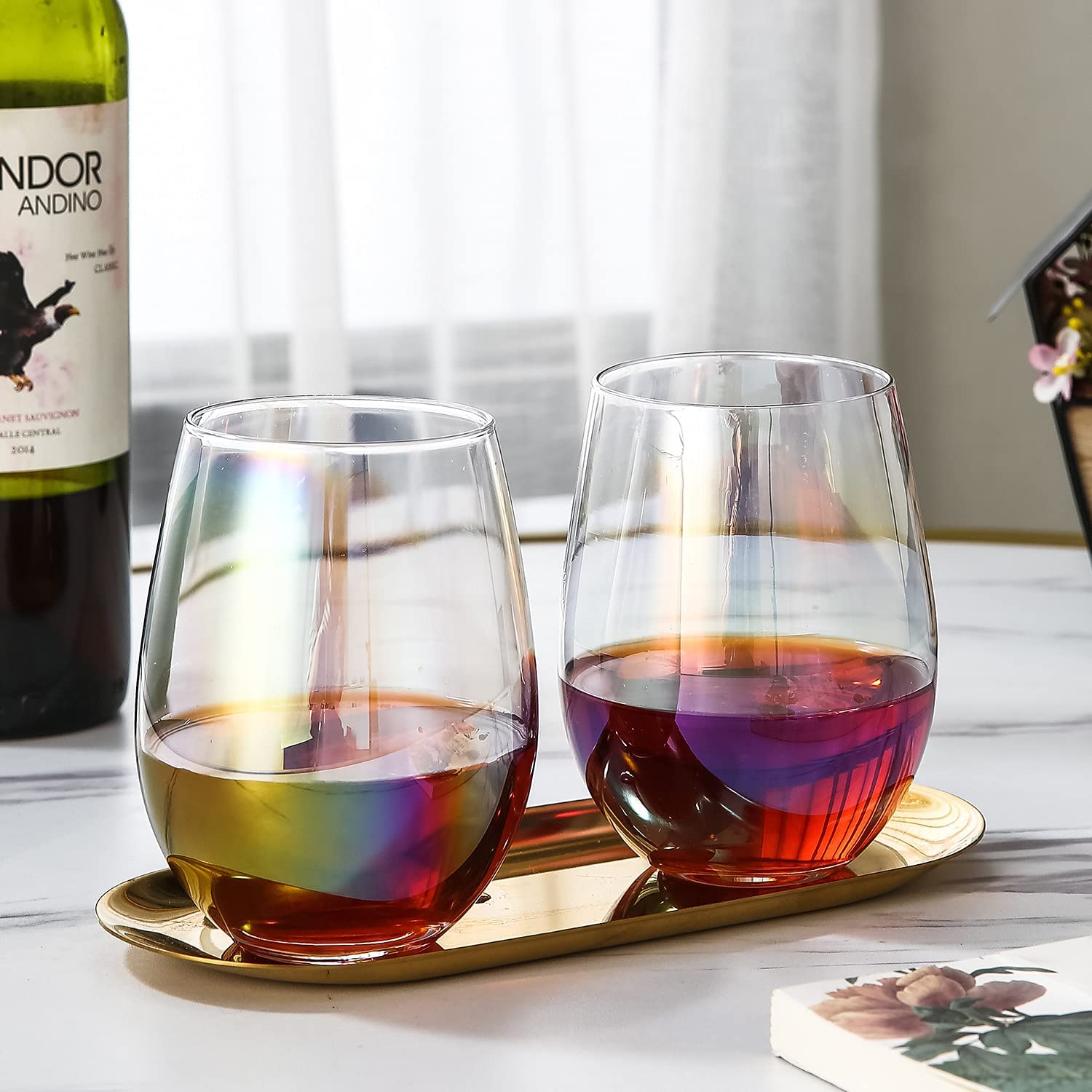 Wine Glasses Large Red Wine for Women 17oz Stemless Wine Glass