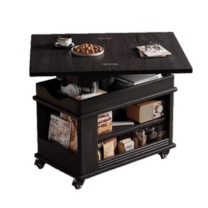 Solid Wood Folding Coffee <b>Table</b> With Storage Height Adjustable Movable Trolley For Living Room Home Use - Product Image 1