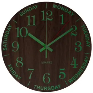 Reloj de pared luminoso silencioso de madera, cronógrafo de 12 pulgadas, Veggsklukkur, venta al por mayor de fábrica