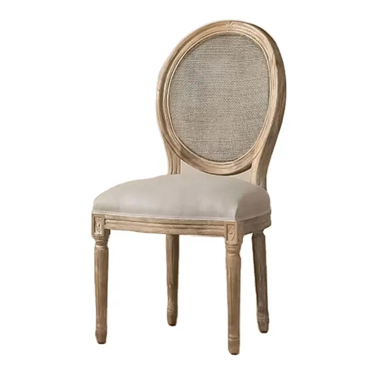 Silla de comedor Louis XV, sillón de boda de caña de madera
