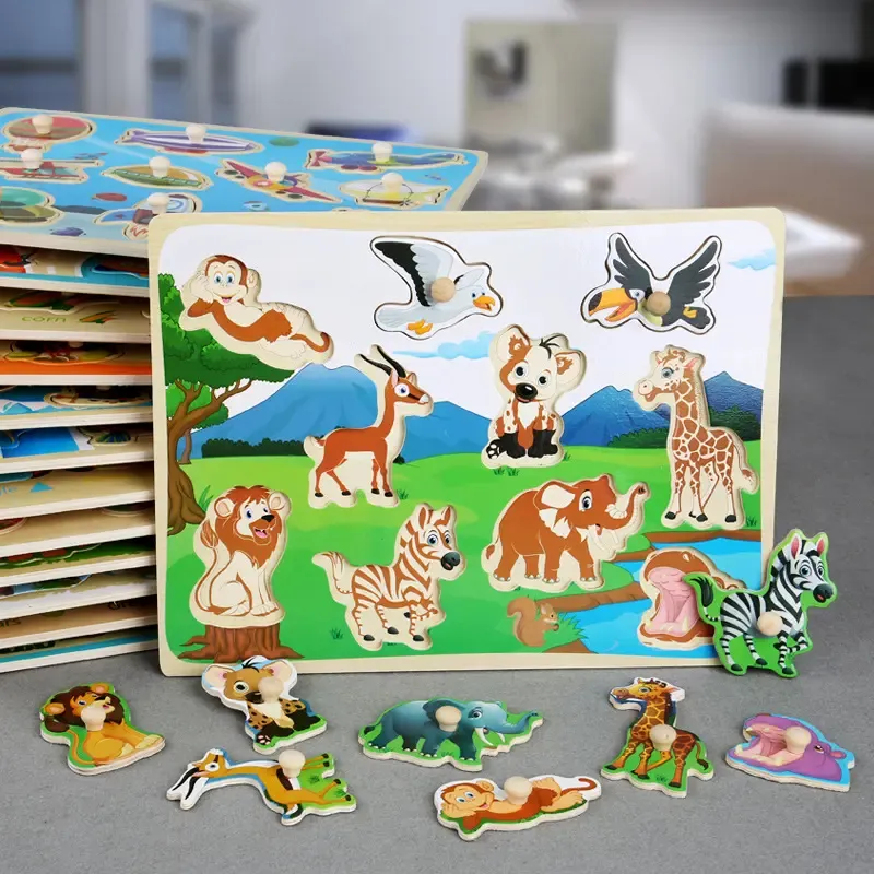 Montessori hölzernes Landtier-Lernen-Puzzle-Spiel Brett Lernen-Formen Tiere Meereskreaturen Übereinstimmendes Spiel