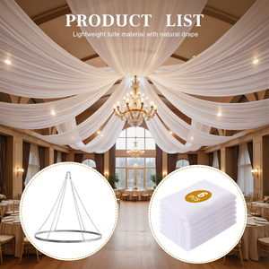 <span class=keywords><strong>Kit</strong></span> de suspension au <span class=keywords><strong>plafond</strong></span> 20 pieds pour rideau en fil avec anneau de suspension de 60 cm en acier inoxydable argenté pour décoration de <span class=keywords><strong>mariage</strong></span> et événements - Product Image 1