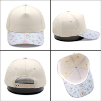 Gorra de Béisbol Snapback Personalizada con Estampado Floral, Visera Plana, Color Azul Claro Crema, Ajustable, Unisex, Estilo Urbano de Verano