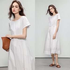 Demana Artistic Style Pure Cotton Dress Women Size 26 Summer New Arrival Elegant Hollow Out Short Sleeve Tie Waist Midi Skirt - Product Image 2