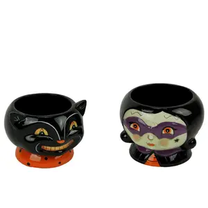 陶瓷小吃套装陶瓷黑猫和女巫万圣节装饰小吃套装
