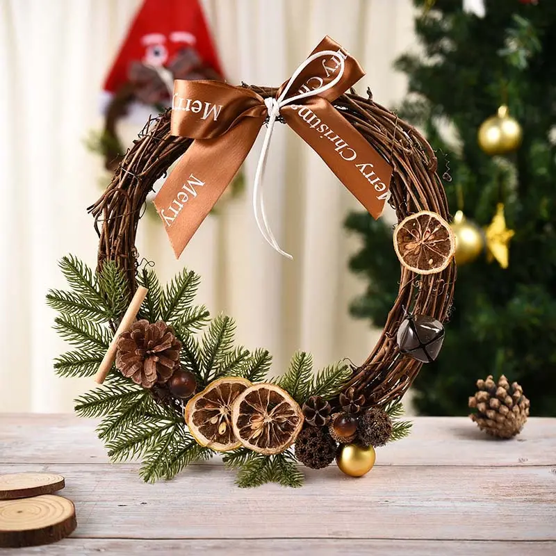 Parfait De Noël Fleur Couronnes De Noël Avec LED Lumières Artificielles Pvc Boules D'ornements Pinecone Pour Célébrer