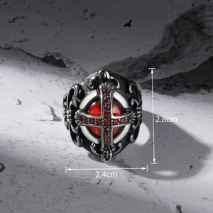 Bague Croix Gothique Européenne avec Rubis Sertis Pavé, Bijoux pour Hommes SA240 - Product Image 3