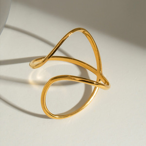 X-Shaped Cross Line <b>Open</b> <b>Ring</b> 18k Gold Stainless Steel Geometric Design Unisex Fashion Jewelry Gift - Product Image 4