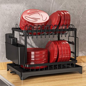 <span class=keywords><strong>Scolapiatti</strong></span> da appoggio in metallo per lavello con sistema di scarico automatico, porta utensili, supporto per tagliere e ripiano per bicchieri - Product Image 3