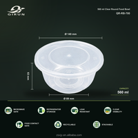 Conteneur alimentaire en PP de 560 ml compatible micro-ondes avec couvercle – Bol à soupe transparent jetable, anti-fuite, sans BPA, réfrigérable, design moderne, recyclable
