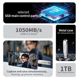 Kim loại cơ thể 1TB bên ngoài SSD, <span class=keywords><strong>USB</strong></span> 3.2 xách tay Ổ đĩ<span class=keywords><strong>a</strong></span> trạng thái rắn với 1050 MB/giây tốc độ truyền, Type-C <span class=keywords><strong>USB</strong></span>-<span class=keywords><strong>A</strong></span> U đĩ<span class=keywords><strong>a</strong></span> - Product Image 3