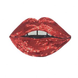 Shiny Iron on <b>Sequin</b> Embroidery Big Size Sexy <b>Red</b> Mouth Patch - Product Image 1