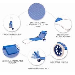 عرض ترويجي: خصم كبير على كرسي شاطئ قابل للطي خفيف الوزن من الألومنيوم مع 5 أوضاع قابلة للتعديل وعجلات - Product Image 5
