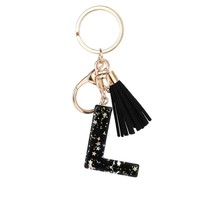 Aanpasbare DIY Epoxyhars sleutelhanger met gouden folie letter alfabet hanger, fruit rechthoek & kattenpatroon ketting, bulk verkrijgbaar