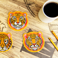 Ensemble cadeau calendrier de bureau et sous-verres en papier motif tigre, personnalisable, écologique, réutilisable, design multicouche, Thème Année du Tigre, Taïwan