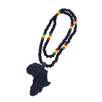 Collar Hiphop Rasta Africano, Cadena de Cuentas de Madera Natural, Collar con Mapa de África
