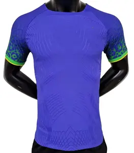 Wholesale brazil soccer jersey thai quality away shirt player blue XXL mens soccer jersey