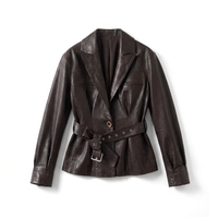 Blouson court ajusté pour femme en peau de mouton véritable, anti-plis, écologique, couleur unie, avec ceinture, logo personnalisé, vente en gros usine