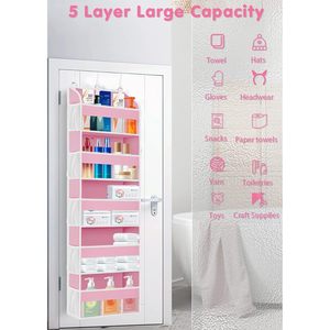 Pink Over The Door Organizer 15 Compartment <b>Hanging</b> <b>Storage</b> With Mesh Pockets For Bedroom Bathroom Kids Room - Product Image 5