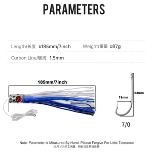 เหยื่อตกปลาโลหะแบบทรอลลิ่ง UV ขนาด 185 มม. น้ำหนัก 87 กรัม สำหรับตกปลาใหญ่ เช่น มาร์ลิน ทูน่า วาฮู ในทะเล - Product Image 2