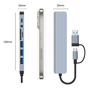 8-en-1 Dual-head Tipo C Usb3.0 Usb C Hub Lector de tarjetas TF/SD Conector de auriculares portátil de 3,5mm 8-1 Usb C Hub Usb 2,0 3,0 Hub - Product Image 2