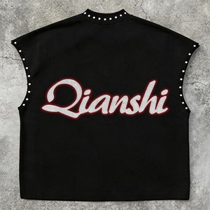 Débardeurs Homme 100% Coton Personnalisés avec Strass, T-shirts Graphiques Streetwear, T-shirts Sans Manches Surdimensionnés et Épais – Vente en Gros - Product Image 2